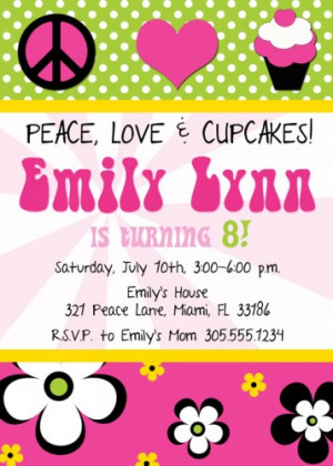 Groovy Peace Love Cupcakes Birthday Invitation - Printable UPRINT