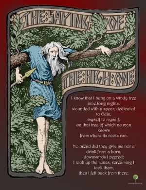 Odin Hanging on Yggdrasil poster, with quote from the Havamal