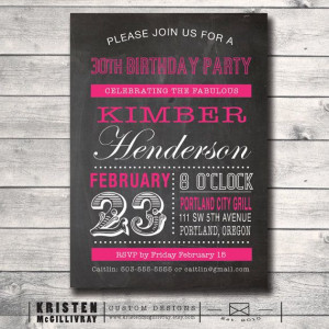 30 Birthday Party Chalkboard Invitation - DIY Digital File Printable ...