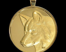 Good Spirit Wolf Gold Finish Medall ion in Gold Finish Pendant Setting ...