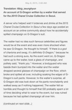 ... 2015 Chanel Cruise Collection Seoul, “I spilled champaign on GD