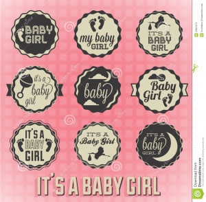 Collection of retro style Its a baby girl labels and icons.