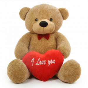 Shaggy L Cuddles Amber Teddy Bear with I Love You Heart 48in