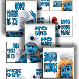 Smurf Movie Sayings Digital Collage Sheet (SQ264) 1 Inch Squares fo ...