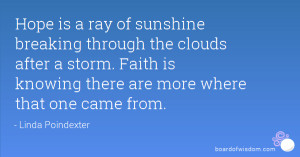 Hope is a ray of sunshine breaking through the clouds after a storm ...