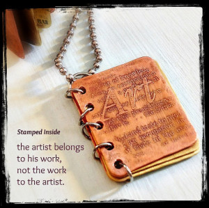 METAL BOOK PENDANT- Artist Quote - Hand Stamped Copper and Brass with ...