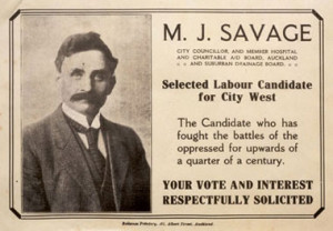 Michael Joseph Savage. Parliamentary election flier.