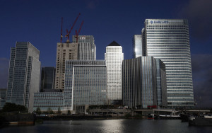 The headquarters of Barclays Plc, right, stands amongst skyscrapers ...