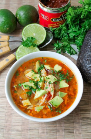 Chipotle Lime Soup with Shredded Chicken – Gluten Free