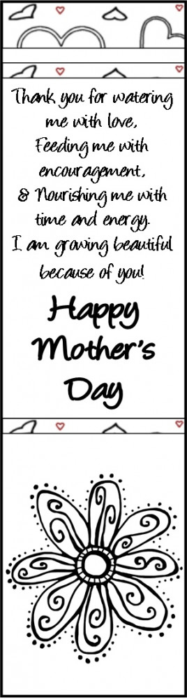 Black and White Mother's Day Bookmark. Perfect for coloring with ...