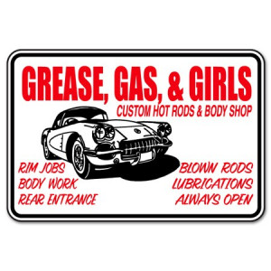 Grease Gas And Girls Body Shop Sign car bumper sticker