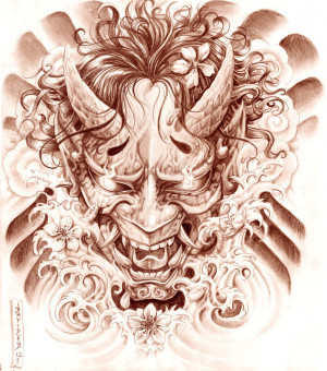 hannya mask drawing tattoo , god of war wallpaper hd ,