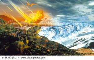 Artwork of dinosaur extinction by asteroid impact
