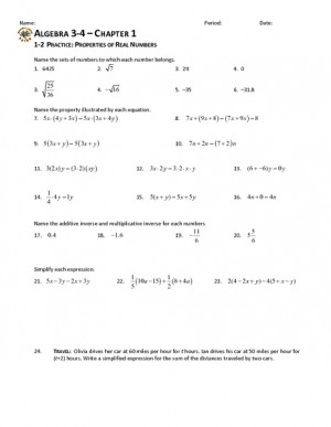 Properties Of Real Numbers Worksheet Algebra 2 12 Practice Properties