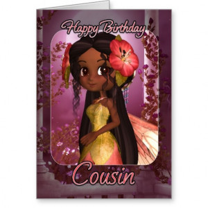 Cousin Birthday Card - Cute Pink Fairy