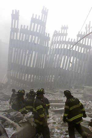 ... Judge, FDNY Chaplain, being carried from the scene,September 11, 2001