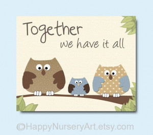 brothers room art, nursery decor, owls family nursery art, love quote ...