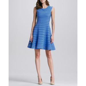 halston heritage flare skirt dress cap sleeve in blue sky blue