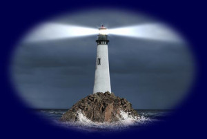 Lighthouse on a Rock at Sea