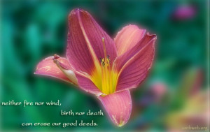 Neither fire nor wind, birth nor death can erase our good deeds.