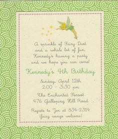 Tinkerbell Invitation. printed on 100% recycled card stock. stationery ...