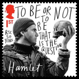 Hamlet and skull on stamp
