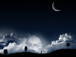 Starry Night with Half Moon and The Boy HD Wallpaper