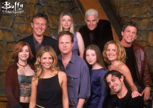 The cast of BtVS with creator Joss Whedon