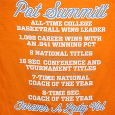 Tennessee Lady Vols Pat Summitt Vol Memories T-Shirt - Tennessee ...