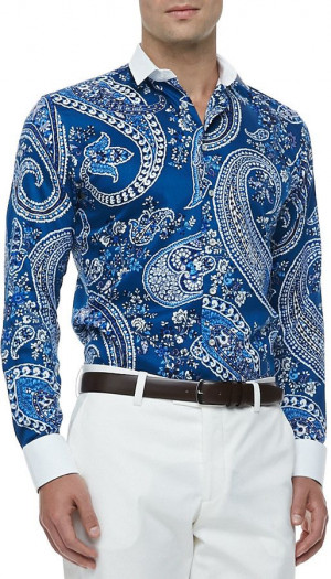 Etro Banker's Collar Paisley-Print Sport Shirt, Blue on shopstyle.com