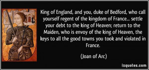 of the kingdom of France... settle your debt to the king of Heaven ...