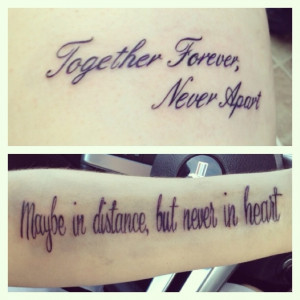 Couples tattoo Together forever, never apart. Maybe in distance, but ...