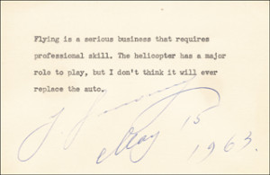 IGOR SIKORSKY - TYPED QUOTATION SIGNED 05/15/1963 - DOCUMENT 167741