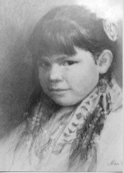 Nicey was a favorite wife of Quanah Parker, and the charcoal rendering