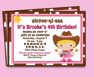 Cowgirl birthday party printable invitation you pick hair color west ...