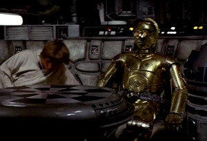 Anthony Daniels (C-3PO) and Mark Hamill (Luke Skywalker) in Star Wars ...