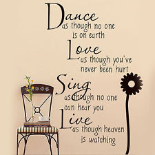 Dance Love Sing Live DIY Removable Vinyl Wall Quote Sticker Decal Art ...