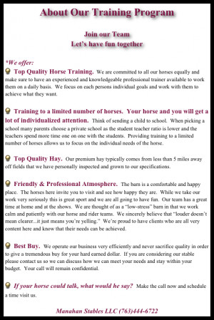 Manahan Stables LLC offers professional horse training specializing in ...