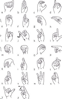 The letters of the alphabet in American Sign Language.