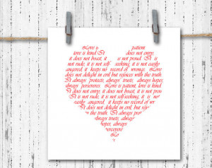 ... - 8x8 Art Print - 1 Corinthians 13:4 - Heart, Wedding, Bridal Shower
