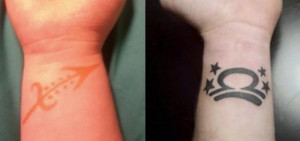 Sagittarius tattoo on my right wrist. Josh has a Libra tattoo on his ...