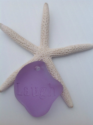 Sea glass beads-Purple laugh quote pendant-beach glass focal bead ...
