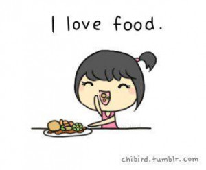 chibird, eat, food, girl, i love food, love, text