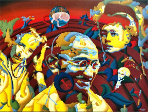 ... Gandhi, Bertha von Suttner, Immanuel Kant” (oil on canvas, 2002