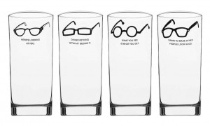 these glasses feature four different illustrated eyeglasses and quotes ...