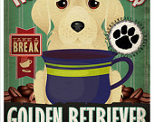 Golden Retriever Coffee Bean Company Original Art Print - 11x14- Perso ...