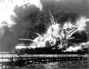 USS Arizona explodes on the attack of Pearl Harbor December 7, 1941