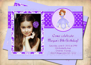 Sofia the First Birthday Invitation - Girls Photo Invite - Custom Made ...