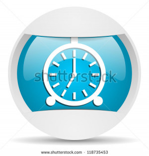alarm clock round blue web icon on white background - stock photo