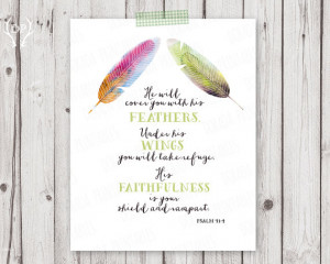 Bible verse printable art, scripture print art, watercolor feathers ...
